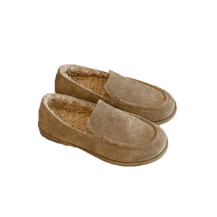 羊皮版~加绒乐福鞋女2025新款秋冬保暖毛毛单鞋子通勤棕色小皮鞋