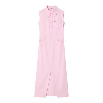 COVERINS粉色工装风无袖衬衫式连衣裙女夏季开衩设计CC34205240