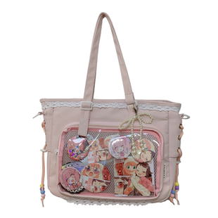 痛包二次元女透明斜挎挎包粉色学生包包大容量手提包高颜值补习袋