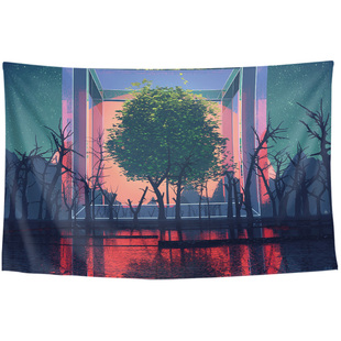 简约生命树木大树森林插画卧室幼儿园装饰画海报背景墙布挂布挂毯