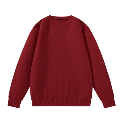 班尼路S&K酒红色重磅圆领毛衣男