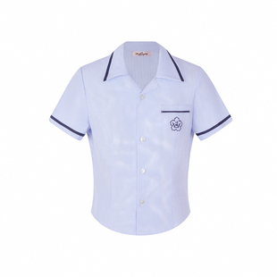 花铃太太江原大韩制衬衫收腰衬衫女夏款短袖衬衣学院风套装上衣jk