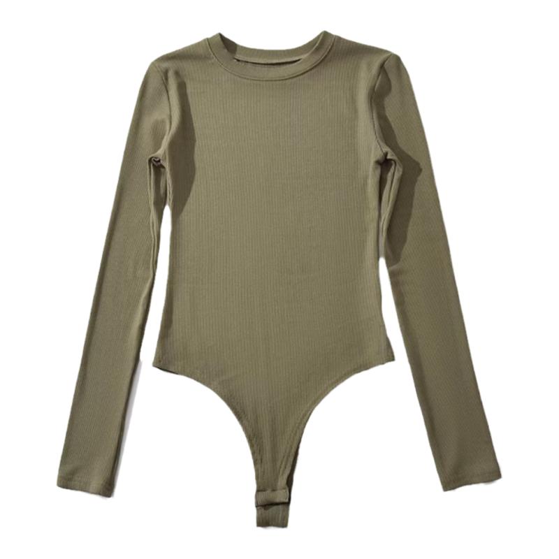 ZR SHOP 欧美辣妹风紧身连体衣圆领长袖T恤女弹力修身内搭打底衫