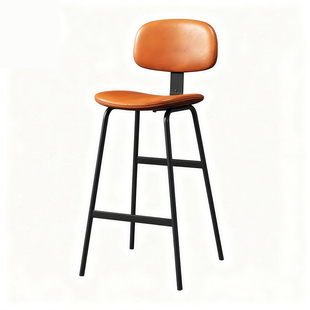 现代简约皮质酒吧椅黑色金属框架高脚椅靠背设计感椅子