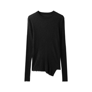 PENNYPENG 解锁纸片人 设计感不规则下摆软糯羊毛混纺纱线打底衫