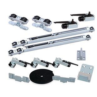 二联动四联动同步异向对开联动轨道配件静音滑轮滑轨移门吊轮吊轨