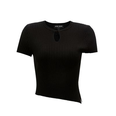 tq区绫致VeroModa针织衫冬镂空扭结不规则下摆针织短袖修身