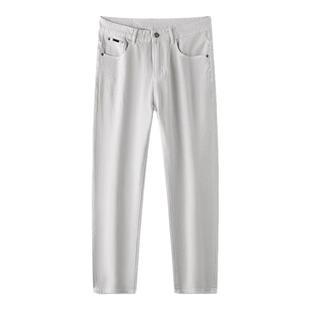 轻奢高级感白色牛仔裤男士干练通勤小直筒百搭休闲长裤子加绒加厚