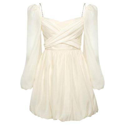 糖力长袖轻薄欧根纱连衣裙