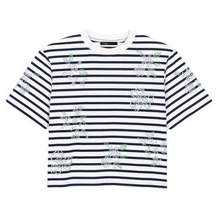 新品首降|Maje2026夏季新款女装仿钻饰花卉条纹圆领短袖针织T恤衫