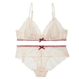 弗利少女法式蕾丝内衣女 薄款无钢圈三角杯性感胸罩小胸文胸套装