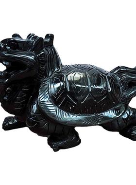 天然黑曜石摆件龟玉雕刻玄关财位