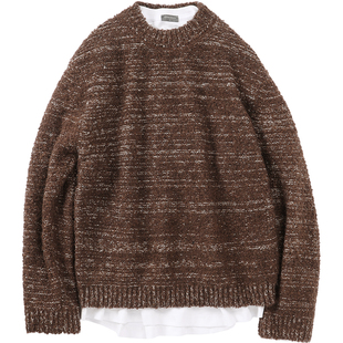 【断码特价】秋冬高级复古雪花点毛衣圆领针织毛衣男长袖保暖宽松