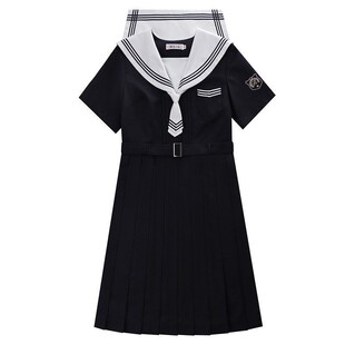 樱花家族jk制服连衣裙【清野夏】校供感白三本短袖百褶裙套原创装