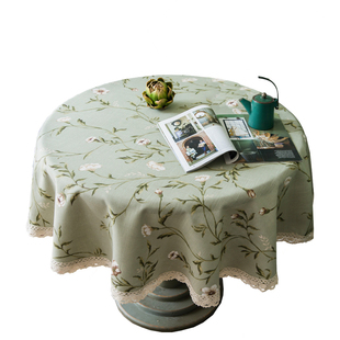 圆形桌布棉麻布艺小清新美式茶几台布田园风高端奢华大圆桌餐桌布