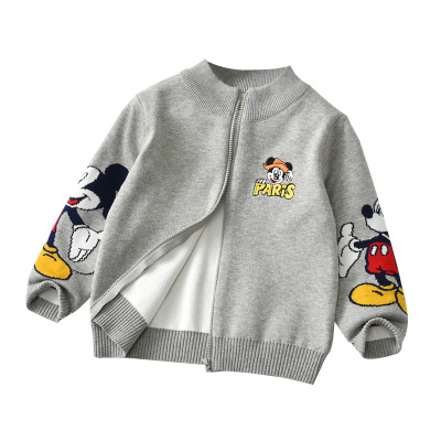 秋冬卡通男女童纯棉双层拉链开衫