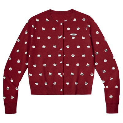 PSO Brand 女装满幅苹果修身长袖针织开衫红色毛衣外套秋季百搭