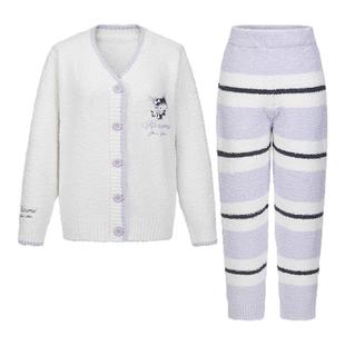 爱慕少女库洛米IP长袖开衫套装女童白色半边绒上衣裤子保暖外搭