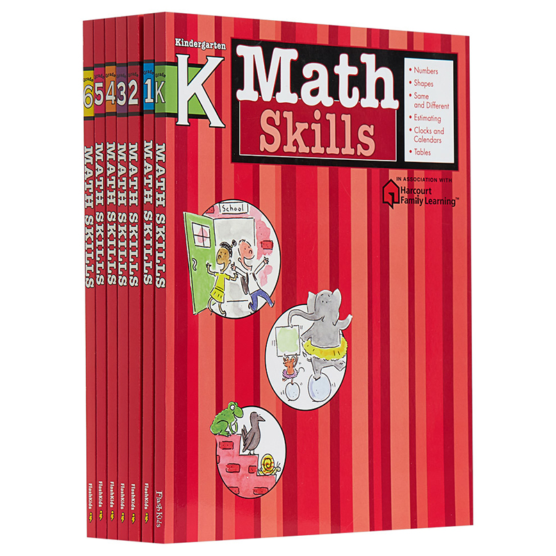 Harcourt Family Learning 系列 Flash Kids Math Skills Grade K-6 英文原版 哈考特数学技巧儿童课外练习 英语教辅教材工具