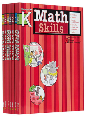 Harcourt Family Learning 系列 Flash Kids Math Skills Grade K-6 英文原版 哈考特数学技巧儿童课外练习 英语教辅教材工具