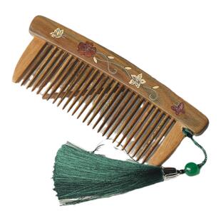阿根廷绿檀木梳子插齿镶嵌花短柄梳女士家用细齿梳送妈妈女友礼物