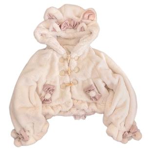 LucyAndLory小奶喵猫咪奶昔毛绒冬短款外套加厚Lolita保暖