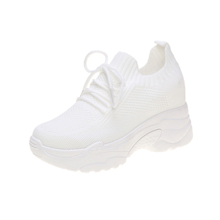 内增高小白鞋女2026新款春季飞织网面休闲运动鞋透气厚底老爹鞋夏