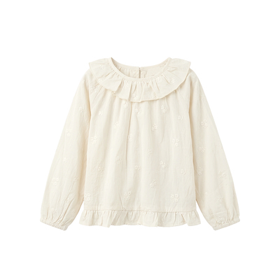 QuincyMae童装打底衫甜美女童花边衬衫春款荷叶边棉上衣长裤打底