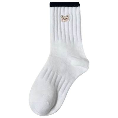 小熊袜子女纯棉中筒袜秋冬季2025新款女士可爱刺绣堆堆袜防臭长袜