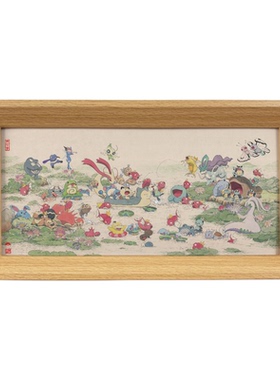 《金色传说》中国风宝可梦睡莲国画创意沙发背景装饰画高清喷绘