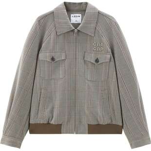 乐町秋季新款韩系学院风miu系气质格子贴布绣宽松休闲夹克外套女