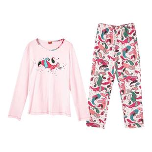 雪仙丽【腰果花】针织纯棉睡衣女秋季薄款长袖长裤家居服两件套装