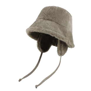 秋冬纯色保暖毛绒绒大檐渔夫帽女护耳系带毛毛盆帽仿貂毛皮草帽男