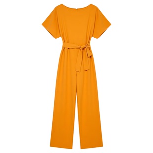 Button tied short sleeved jumpsuit women纽扣系带短袖连体裤女