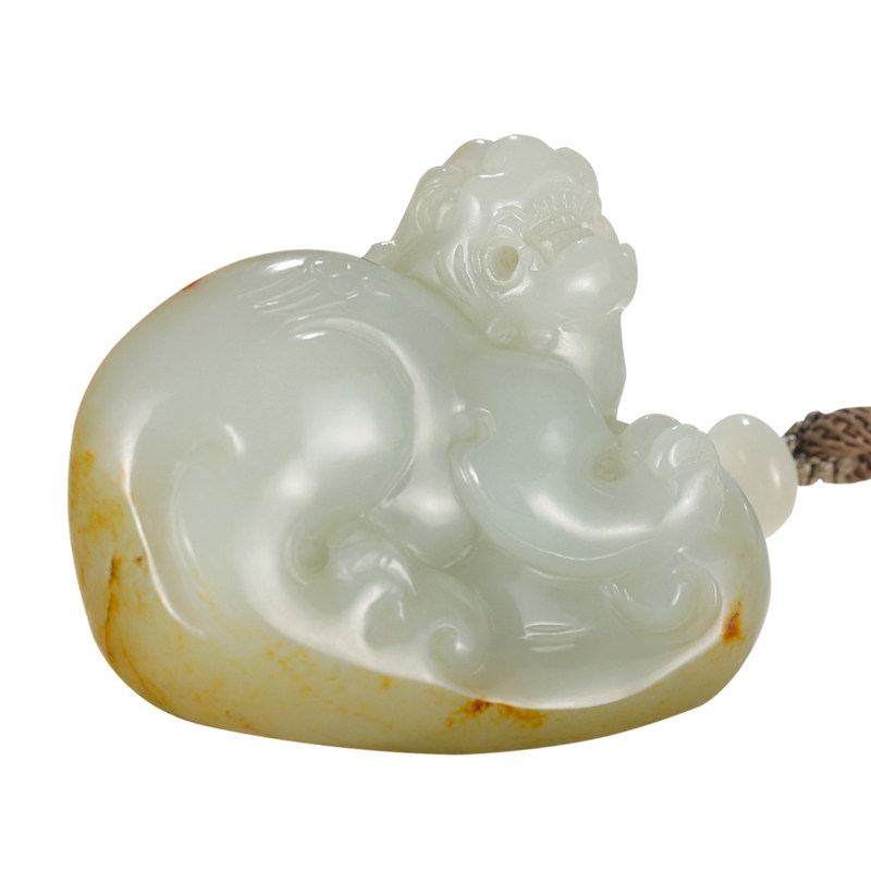 和田玉貔貅手把件男款洒金皮