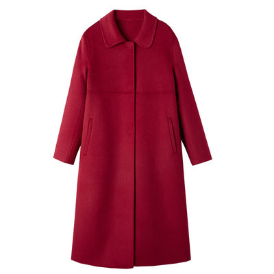 枣红色修身新款双面羊绒外套