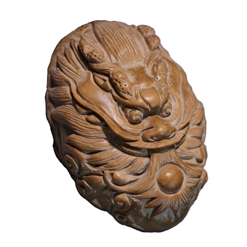 居舍印度老山檀香飞龙吐珠手把件