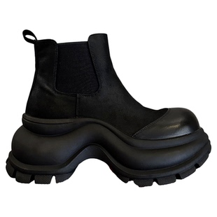 秋冬季时髦精~甜酷辣妹绒面8cm增高厚底切尔西靴女短靴子烟筒靴潮