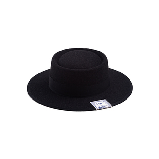 古叔的着 复古老钱风羊毛平顶礼帽男冬新款宽檐帽子黑色毛呢毡帽