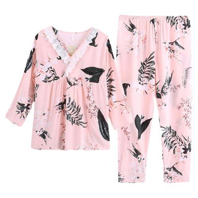 春秋天绵绸睡衣女士长袖薄款纯棉