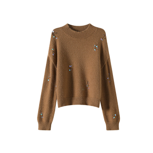 OSA欧莎慵懒半高领亮片毛衣女冬季新款宽松套头针织衫高级感上衣