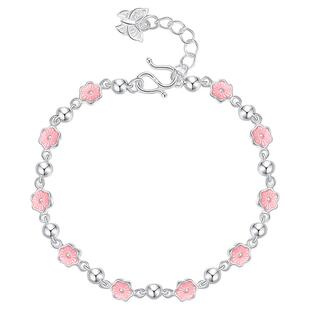 足银s990珐琅彩梅花手链女纯银樱花蝴蝶叠戴精致手串2025春天手环