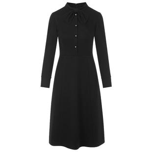 LANCY/朗姿2024冬新款安可拉红羊毛领结收腰连衣裙气质A字裙子女