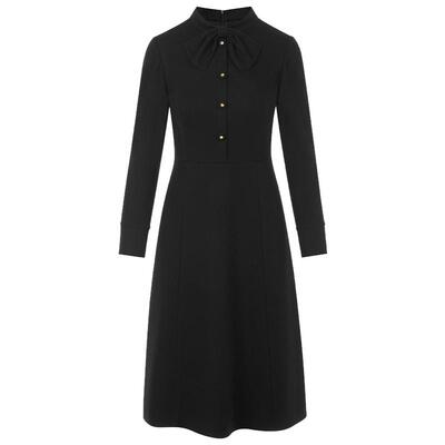 LANCY/朗姿2024冬新款安可拉红羊毛领结收腰连衣裙气质A字裙子女