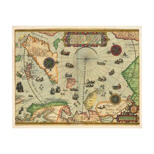 巴伦支北极探险地图1598年版欧式复古仿古布画芯东北航道环球航行