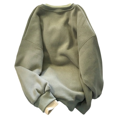 加绒宽松假两件圆领卫衣女新款秋