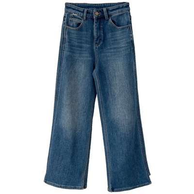 开叉高腰显瘦加厚加绒牛仔裤女冬