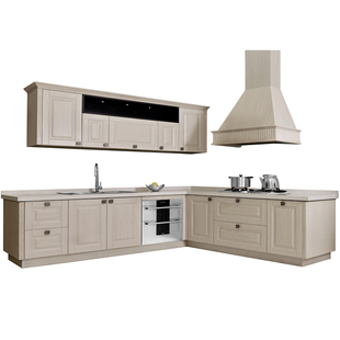 法迪奥全不锈钢橱柜定制整体石英石台面厨柜美式欧式厨房岛台装修