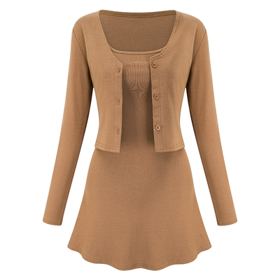 欧美风修身开衫吊带连衣裙两件套