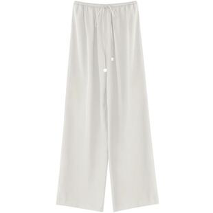 COCOBELLA老钱风重磅丝光缎面白色休闲裤子女垂坠阔腿裤PA3073-3